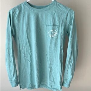 Ivory Ella Long-Sleeve Pocket Tee with Elephant Graphic - Light Teal size XS